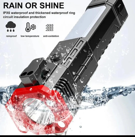 High Power LED Torch Light Rechargeable Flashlight With Tactical Hammer And Power Bank Providing Strong Brightness (Random Color) Click to buy