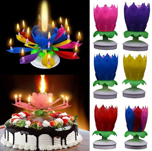 Melody Birthday Musical Flower Candle - Rotating Musical Cake Candle Click to buy