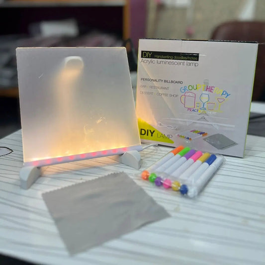 Glow LED Acrylic Writing Board with Stand – Reusable Message Pad (15x15cm) Click to buy