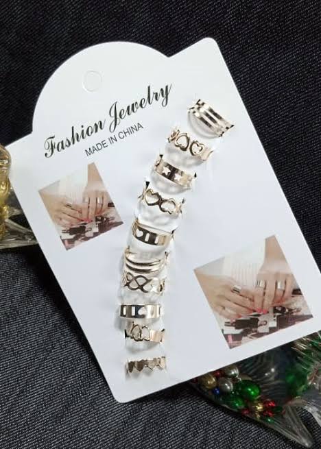 10 Pcs Adjustable Rings Set - Black, Golden & Silver Fashion Jewelry Click to buy