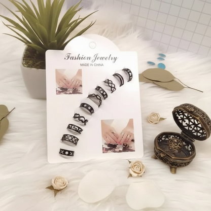 10 Pcs Adjustable Rings Set - Black, Golden & Silver Fashion Jewelry Click to buy