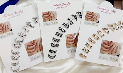 10 Pcs Adjustable Rings Set - Black, Golden & Silver Fashion Jewelry Click to buy