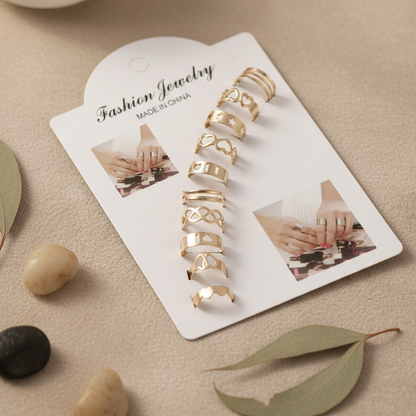 10 Pcs Adjustable Rings Set - Black, Golden & Silver Fashion Jewelry Click to buy