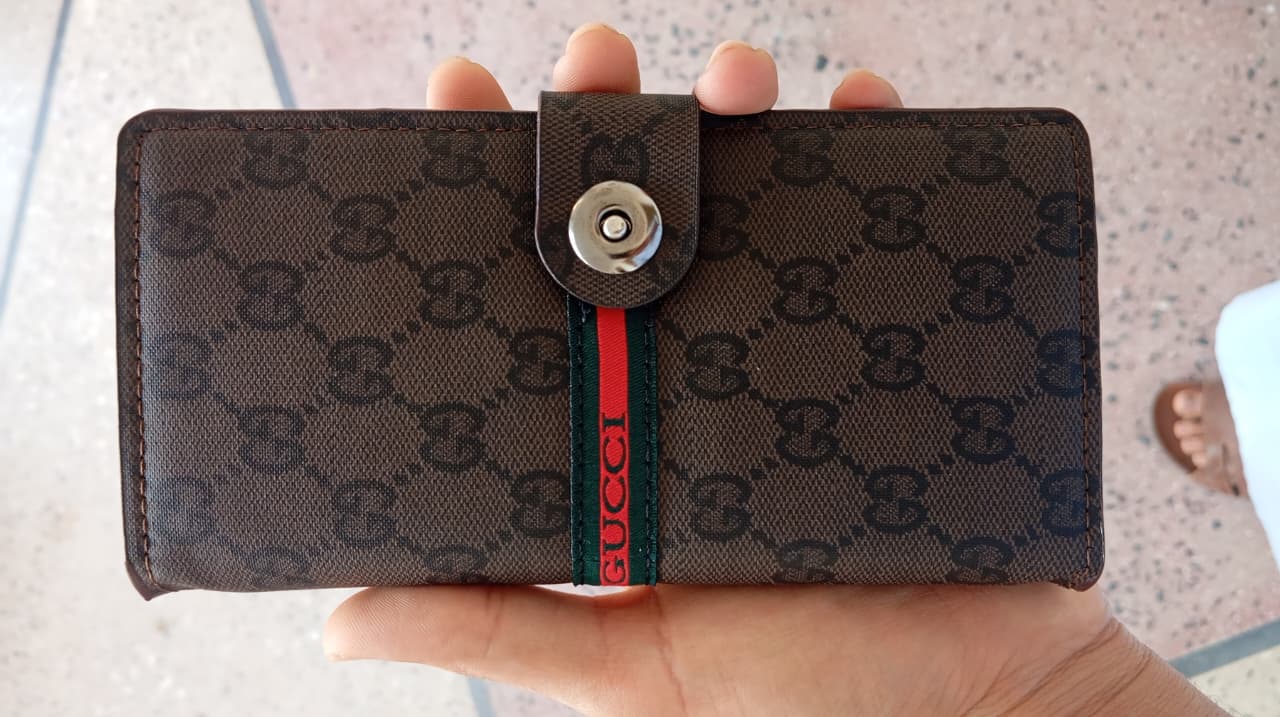 Gucci Style Long Wallet - Off White & Brown Designer Luxury Wallet Click to buy