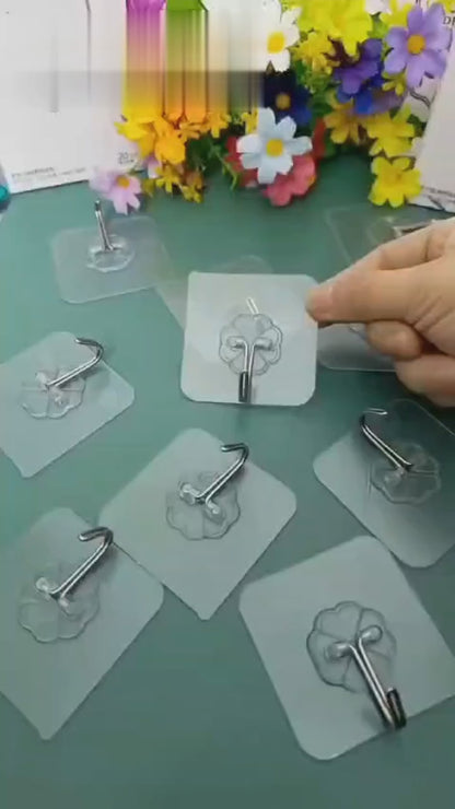 Transparent Self-Adhesive Wall Hooks - No Drill Damage-Free (Pack of 10)
